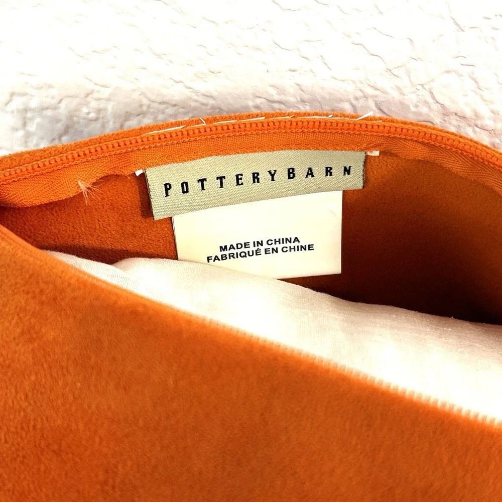 POTTERY BARN Pair Orange Lumbar Throw  Pillows GIVE THANKS GUC Fall Autumn 12x16